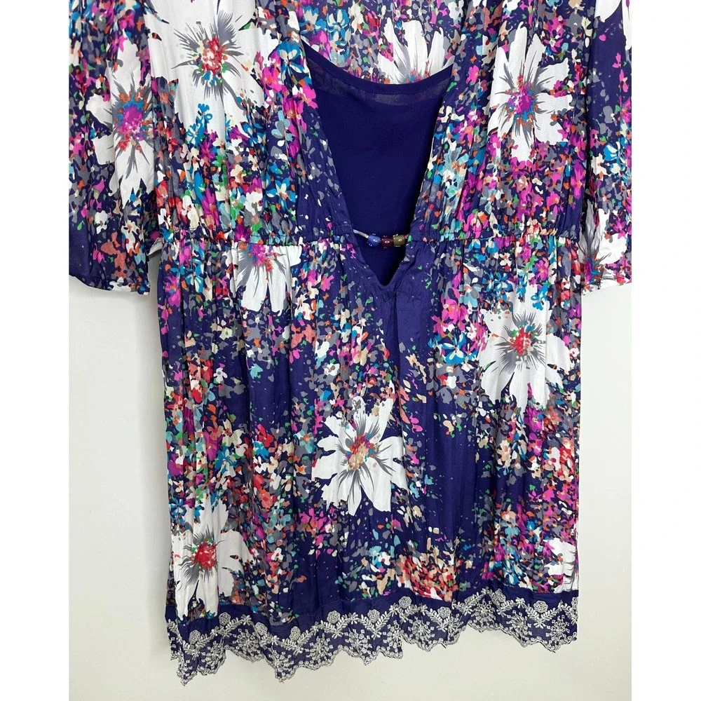 John Paul Richard 2 Pc Floral Lace Trim Tunic Top & Cami Mini Dress Purple Large - Picture 4 of 11
